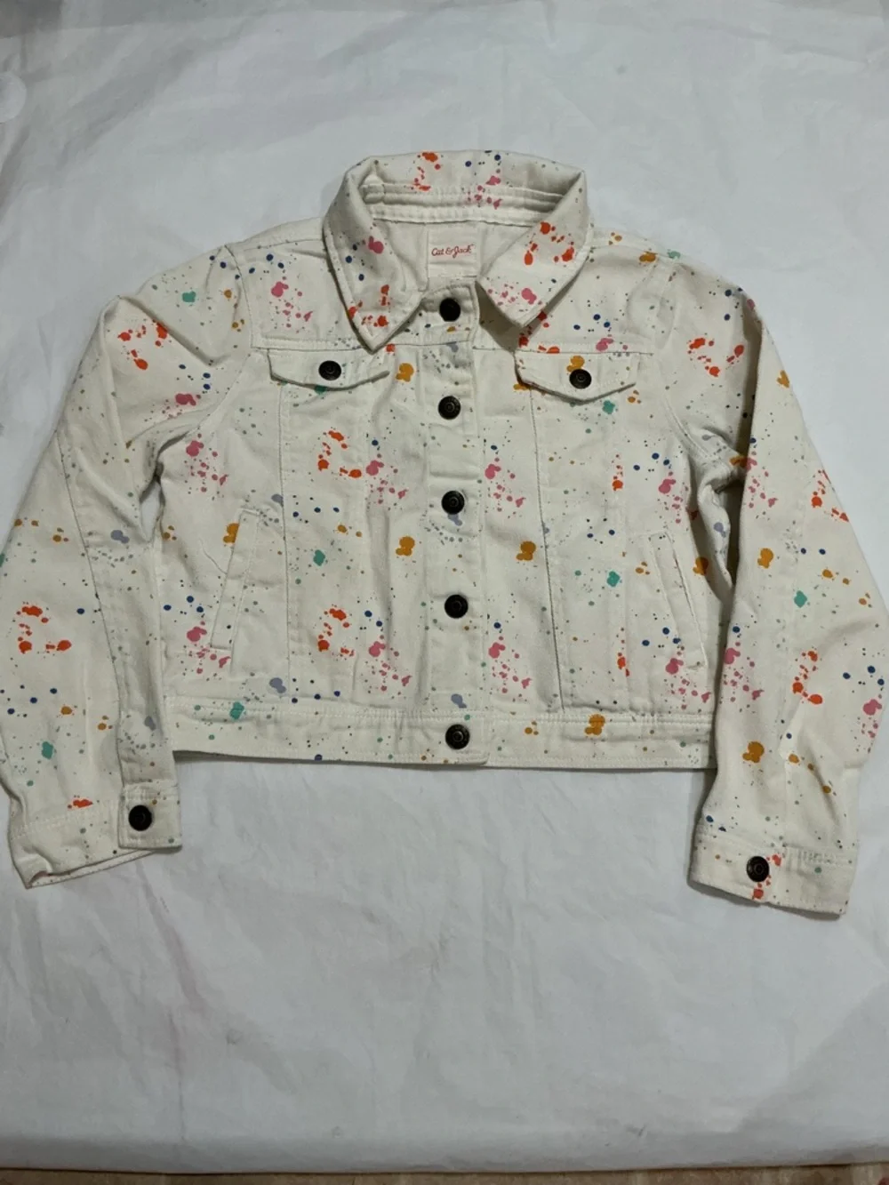 Cat & Jack girl’s Cropped denim paint splatter jacket LG 10/12